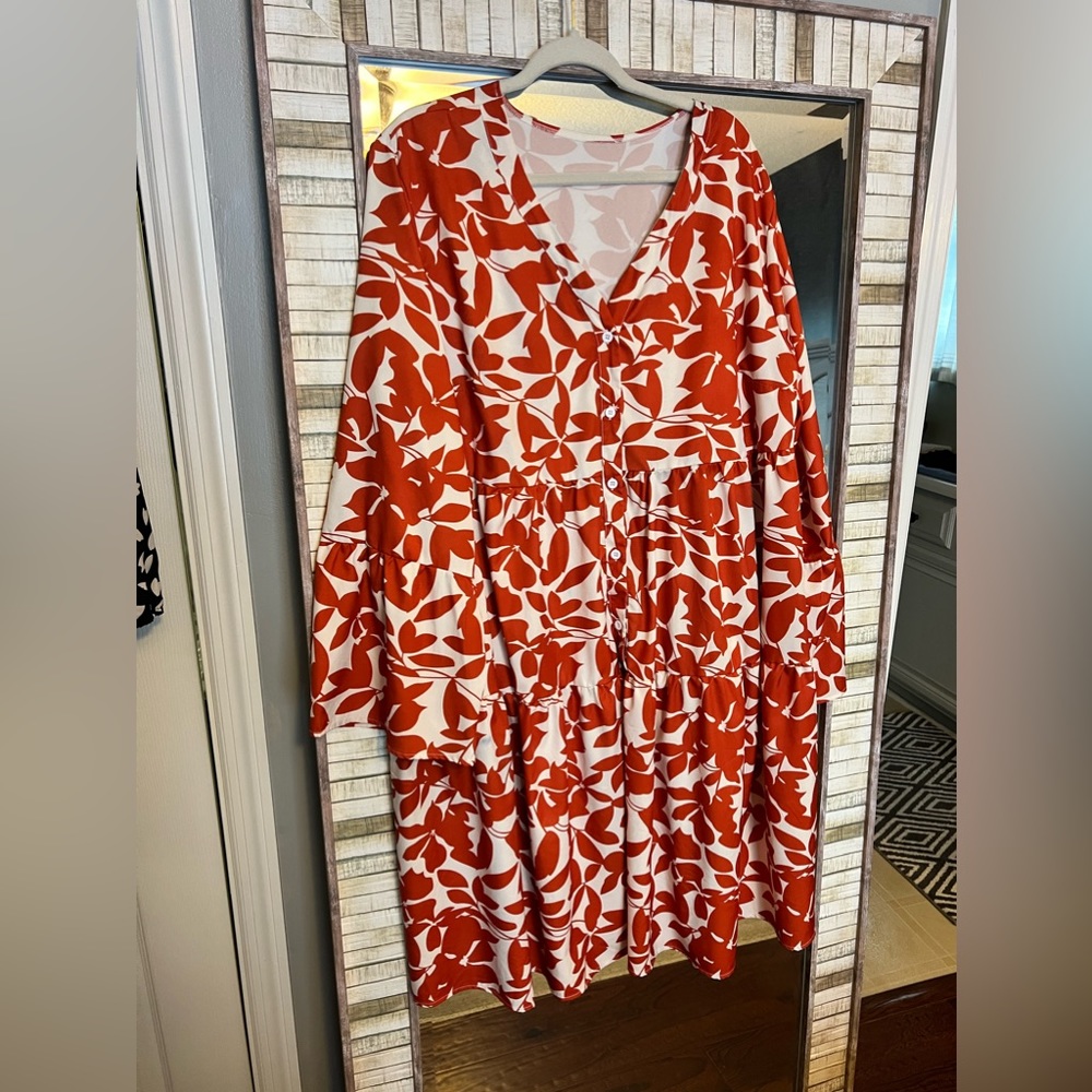 SHEIN dress. NWOT. Cream color w/rust colored orange leaves.